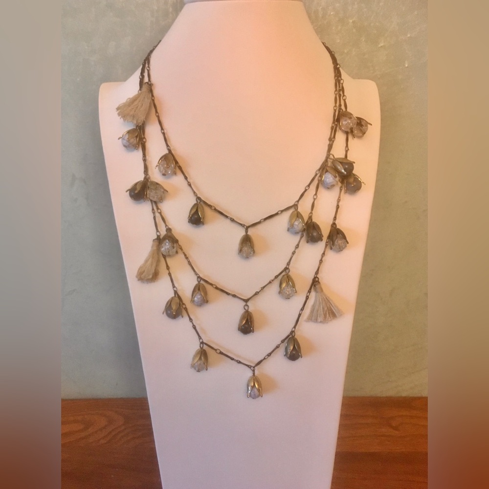 Anthropologie Mixed Stone Layered Fringe Necklace